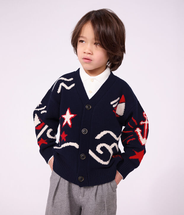 Kinder-Cardigan aus Wolle und Baumwolle mit Motiven rot/vielfarbig