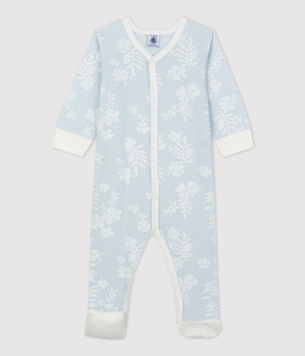 Baby-Strampler aus Baumwolle mit abnehmbaren F&uuml;&szlig;en und Hawaiimuster blau/weiss
