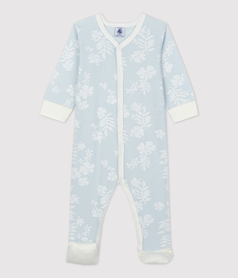 Baby-Strampler aus Baumwolle mit abnehmbaren F&uuml;&szlig;en und Hawaiimuster blau/weiss