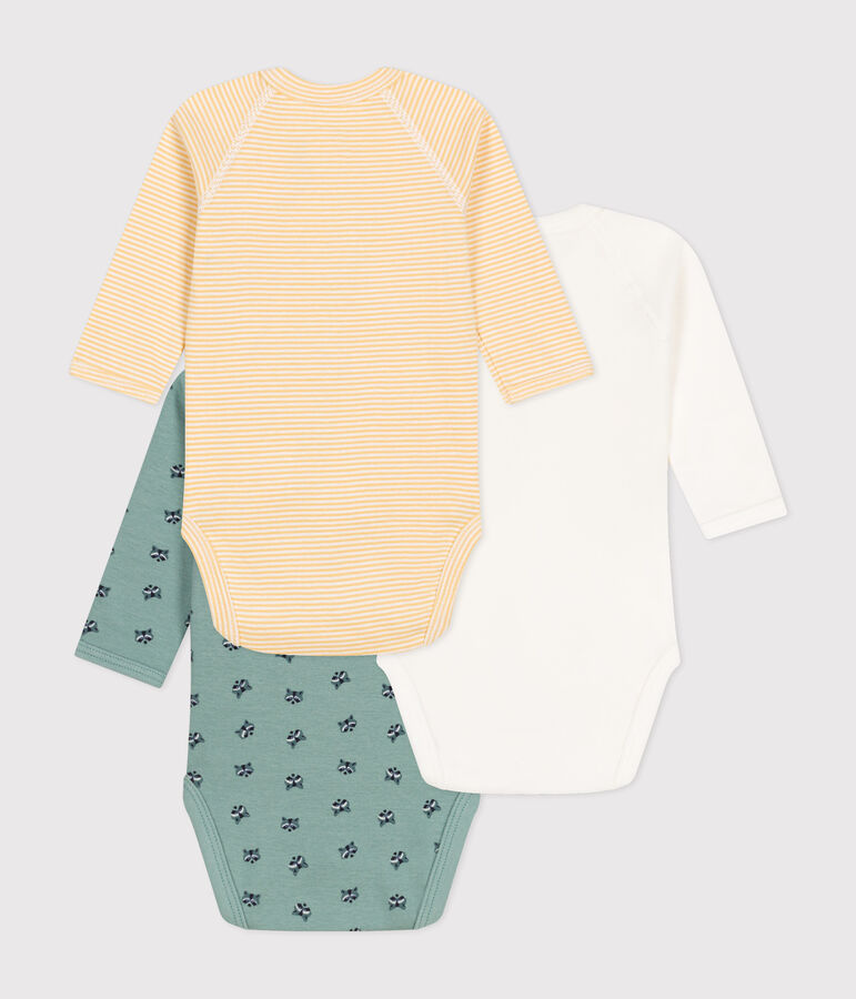 3er-Set lang&auml;rmelige Wickelbodys aus Baumwolle vielfarbig