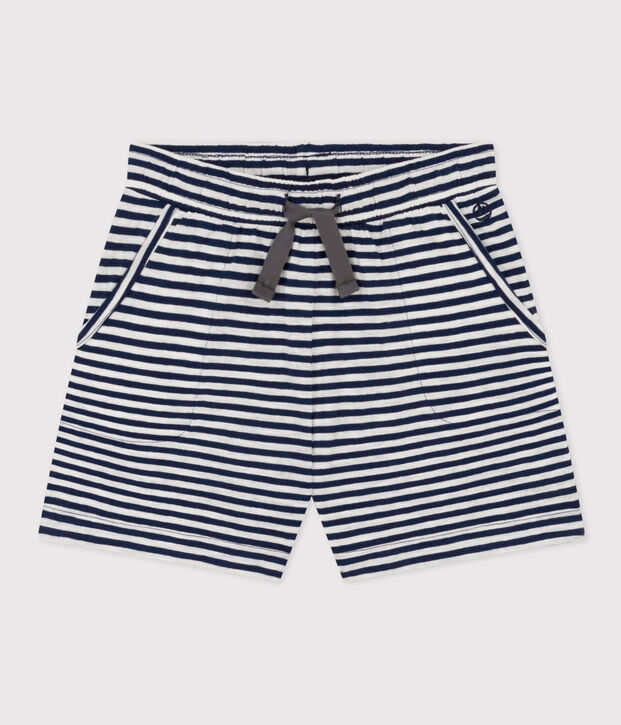 Gestreifte Kindershorts aus geflammtem Jersey f&uuml;r M&auml;dchen blau/weiss