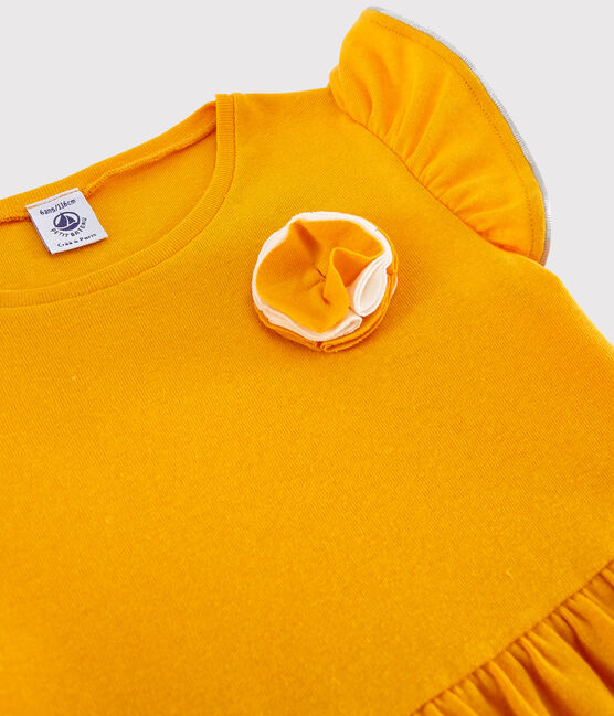 Kurzärmeliges Kinder-Kleid aus Baumwolle und Leinen für Mädchen gelb TEHONI