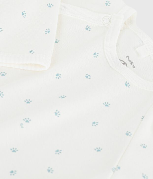 Strampler aus gemusterter Baumwolle weiss/blau