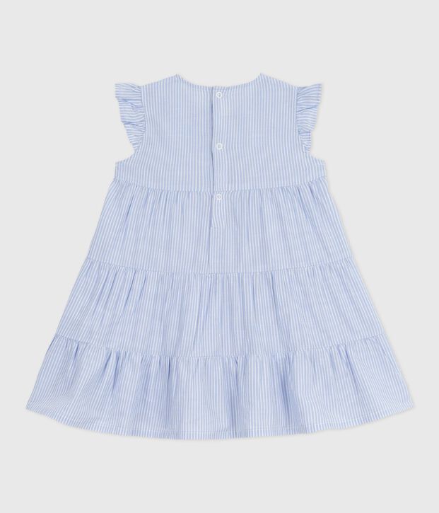 &Auml;rmelloses, gestreiftes Babykleid aus Popeline blau/vielfarbig