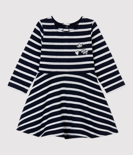 Baby-Kleid aus Molton für Mädchen blau SMOKING/ MARSHMALLOW ARGENT BRILLANT