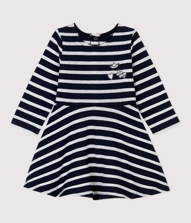 Baby-Kleid aus Molton f&uuml;r M&auml;dchen blau/MARSHMALLOW ARGENT BRILLANT