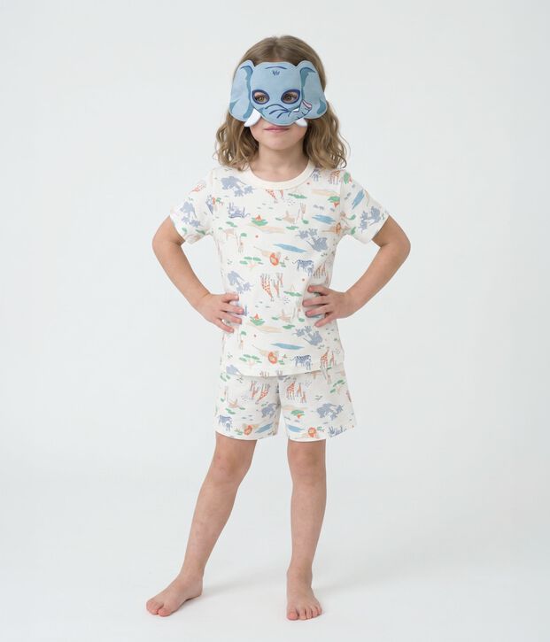 Kinder-Kurzpyjama zum Verkleiden aus Baumwolle mit Savannen-Motiv weiss/vielfarbig