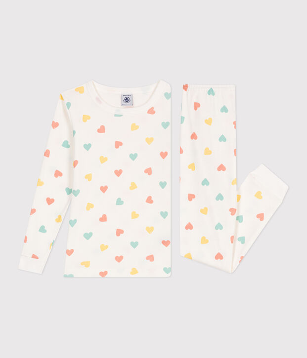 Sehr taillierter Kinderpyjama aus bedruckter Baumwolle weiss/vielfarbig