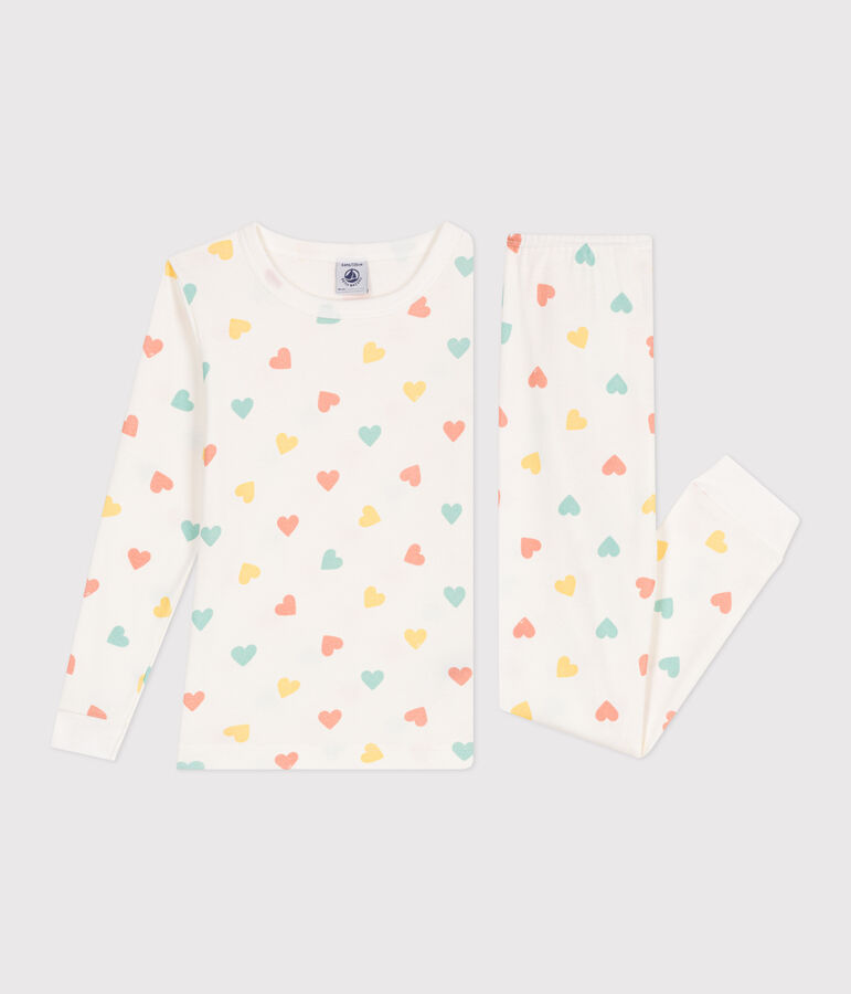 Sehr taillierter Kinderpyjama aus bedruckter Baumwolle weiss/vielfarbig