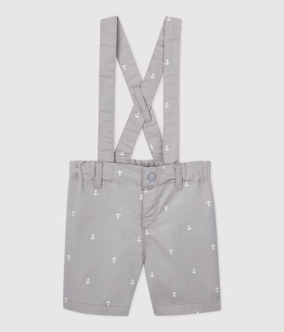 Baby-Shorts mit Trägern aus Sergestoff für Jungen grau CONCRETE/weiss MARSHMALLOW