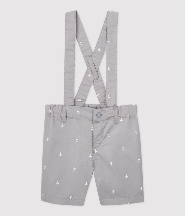 Baby-Shorts mit Tr&auml;gern aus Sergestoff f&uuml;r Jungen grau/weiss