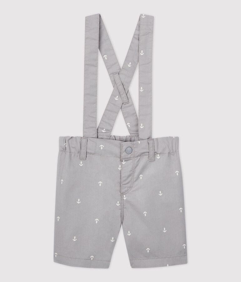Baby-Shorts mit Tr&auml;gern aus Sergestoff f&uuml;r Jungen grau CONCRETE/weiss MARSHMALLOW