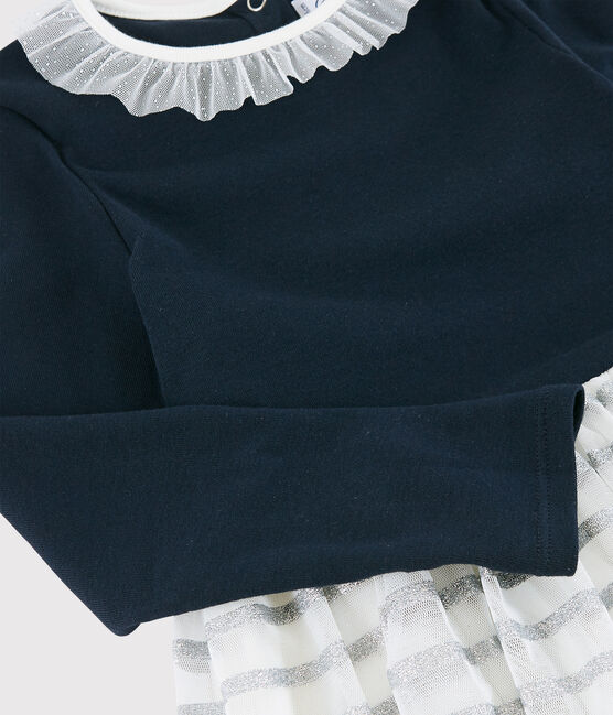 Langärmeliges Kinderkleid für Mädchen blau SMOKING/weiss MULTICO