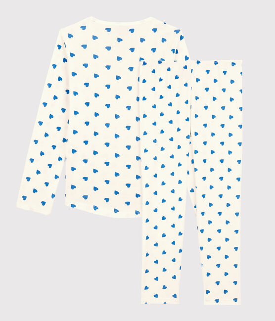 Kinderpyjama aus Baumwolle mit blauen Herzen für Mädchen weiss MARSHMALLOW/blau BRASIER