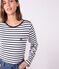 Langärmeliges Damen-Streifenshirt Marinière aus Baumwolle weiss MARSHMALLOW/blau SMOKING