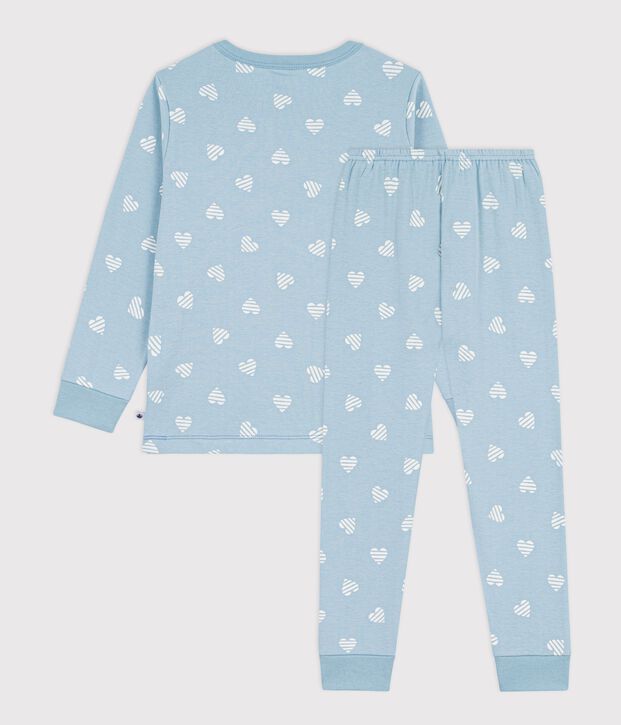 Kinder-Pyjama aus Baumwolle mit Herzmotiv gr&uuml;n/weiss
