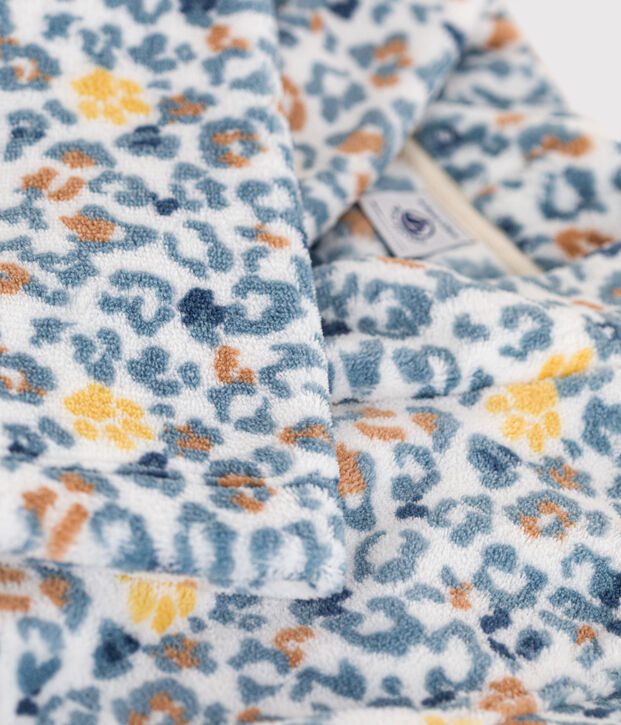 Morgenmantel aus Fleece weiss/blau/vielfarbig