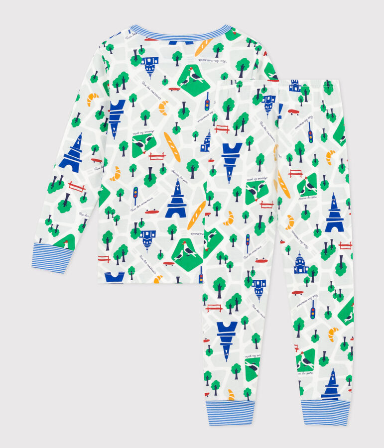 Kinderpyjama aus Baumwolle mit Paris-Printmotiv weiss/vielfarbig