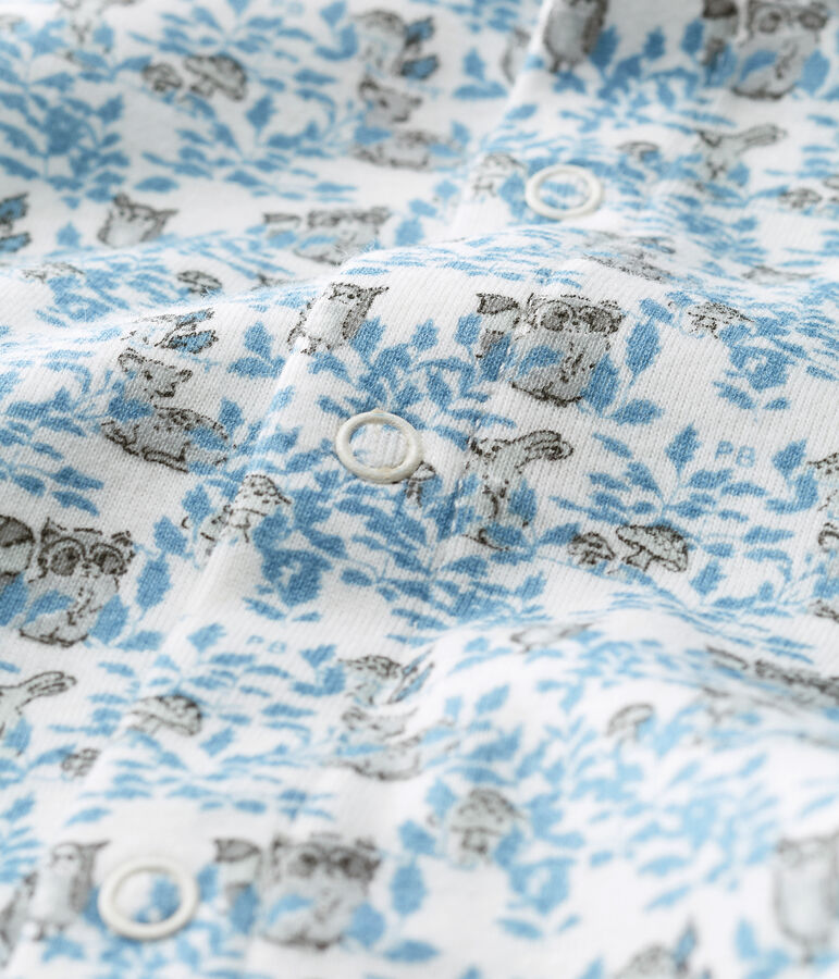 Lang&auml;rmeliger Neugeborenen-Body aus Rippstrick f&uuml;r Jungen weiss MARSHMALLOW/blau TOUDOU/ MULTICO