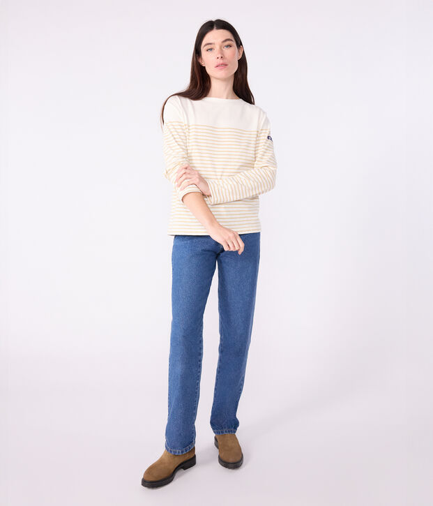 Damen T-Shirt Marini&egrave;re mit Streifen aus Baumwolle beige/beige