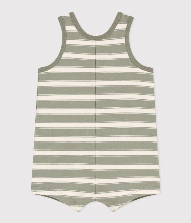 &Auml;rmelloser Baby-Kurzoverall aus dickem gestreiftem Jersey gr&uuml;n/naturfarben