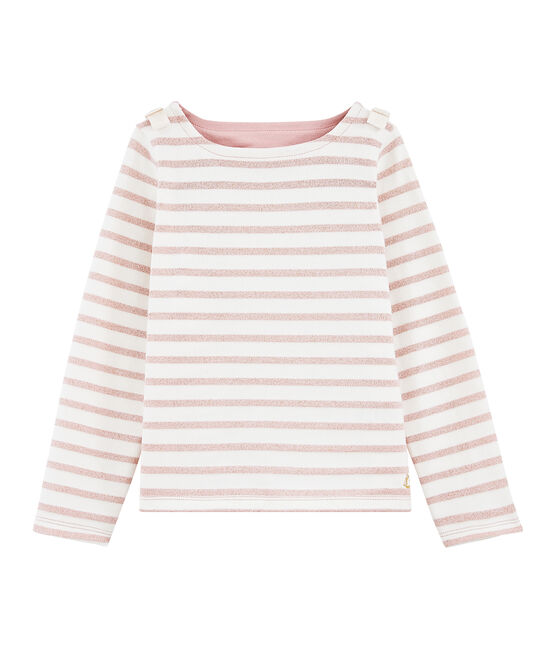 Kinder-Streifenshirt Mädchen weiss MARSHMALLOW/rosa JOLI BRILLANT