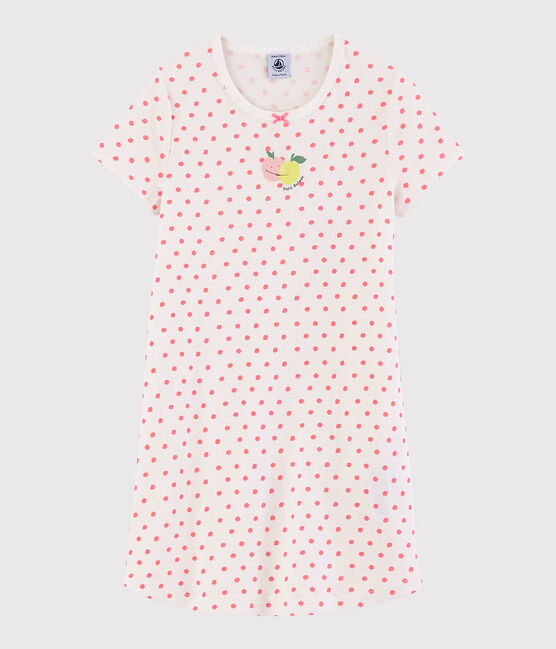 Nachthemd aus Baumwolle mit rosafarbenem Polka-Dot-Muster für Mädchen weiss MARSHMALLOW/rosa GRETEL