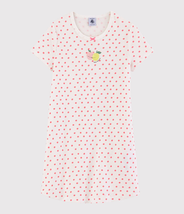 Nachthemd aus Baumwolle mit rosafarbenem Polka-Dot-Muster f&uuml;r M&auml;dchen weiss/rosa