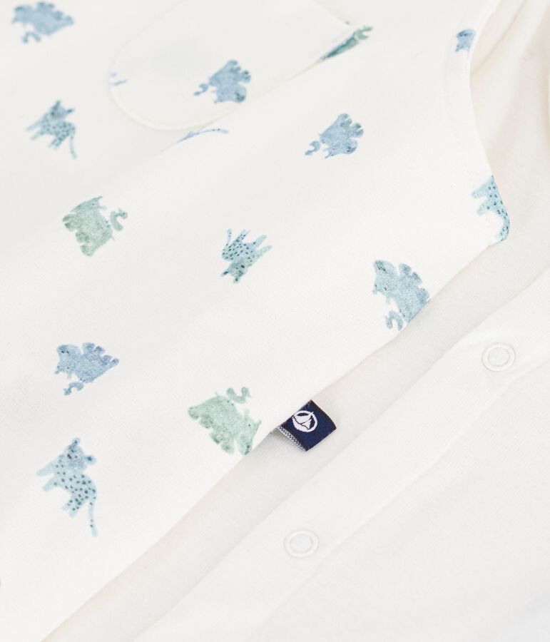 Baby-Set Latzhose und Body aus Baumwolle mit Tiermotiven weiss MARSHMALLOW/weiss MULTICO