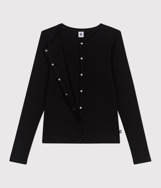 Damen-Cardigan aus einfarbiger Baumwolle schwarz BLACK