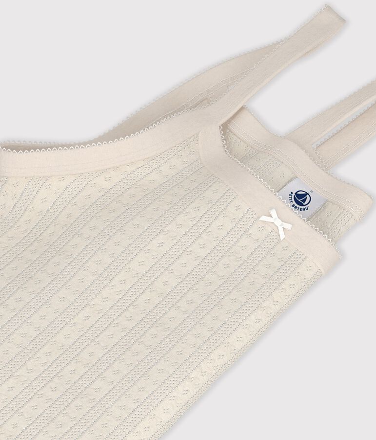 Damen Spaghetti-Top aus Baumwolle mit Lochstickerei naturfarben