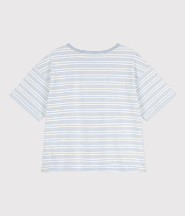 Damen-T-Shirt LE BOXY aus Baumwolle blau/weiss