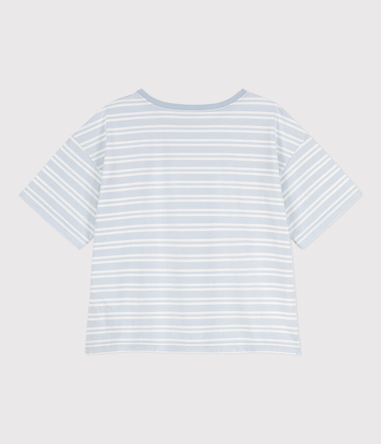 Damen-T-Shirt LE BOXY aus Baumwolle blau/weiss