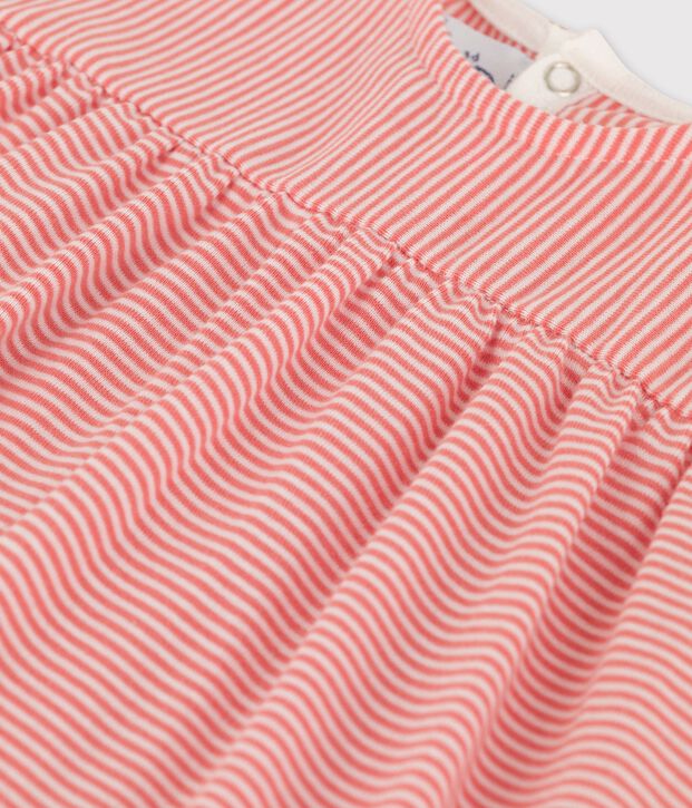 Kurz&auml;rmeliges, gestreiftes Babykleid aus Bio-Baumwolle rosa/weiss