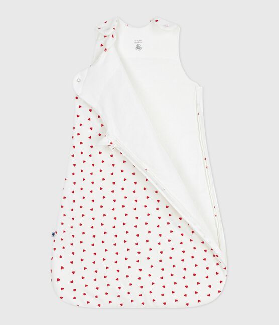Baby-Schlafsack aus Nicki mit Herzmotiv TOG-Wert 3 weiss MARSHMALLOW/rot TERKUIT