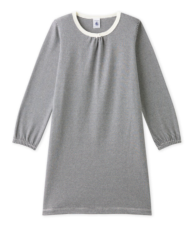 M&auml;dchen-Nachthemd mit Milleraies-Ringelmuster blau/weiss