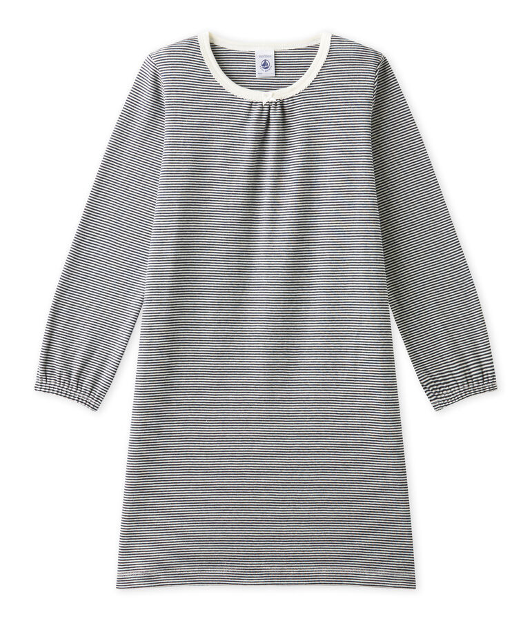M&auml;dchen-Nachthemd mit Milleraies-Ringelmuster blau/weiss