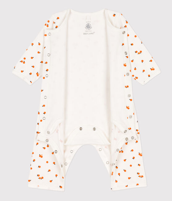 Baby-Bodyjama aus Baumwolle weiss MARSHMALLOW/ ORANGE
