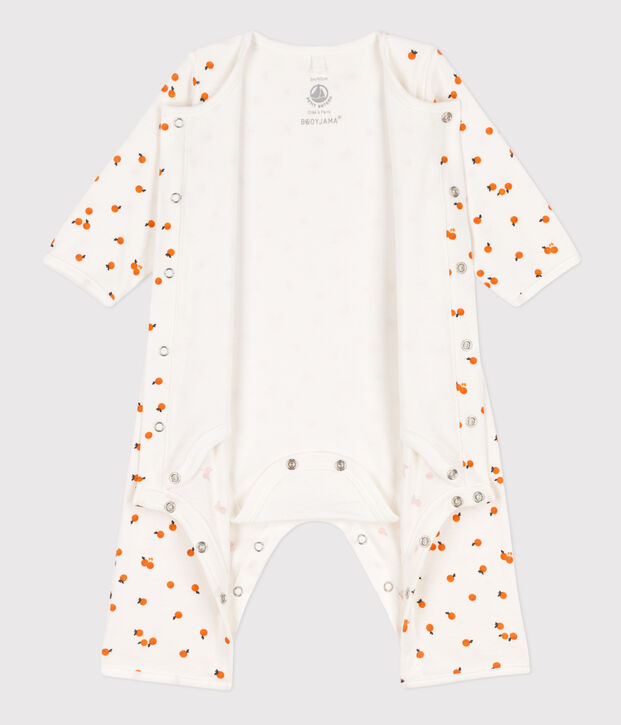 Baby-Bodyjama aus Baumwolle weiss/ORANGE
