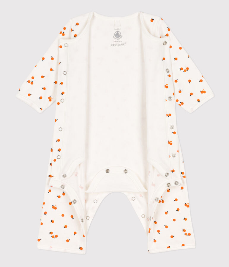 Baby-Bodyjama aus Baumwolle weiss/ORANGE