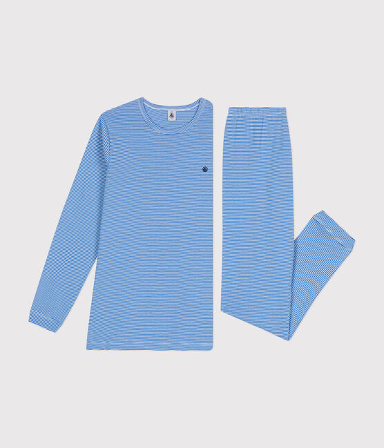 Gestreifter Kinderpyjama aus Baumwolle DELPHINIUM/ MARSHMALLOW