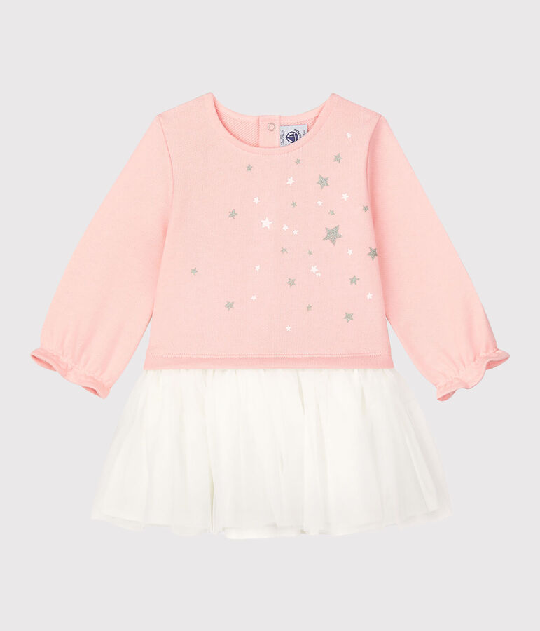 Baby-Kleid aus Molton f&uuml;r M&auml;dchen rosa/weiss