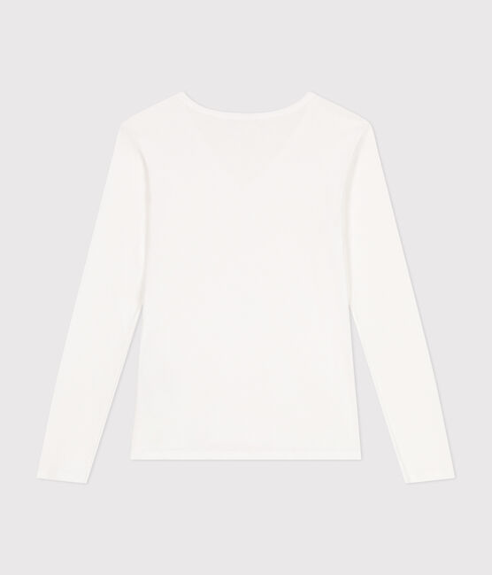 Langärmeliges Damen-T-Shirt L'Iconique aus einfarbigem Rippstrick weiss ECUME