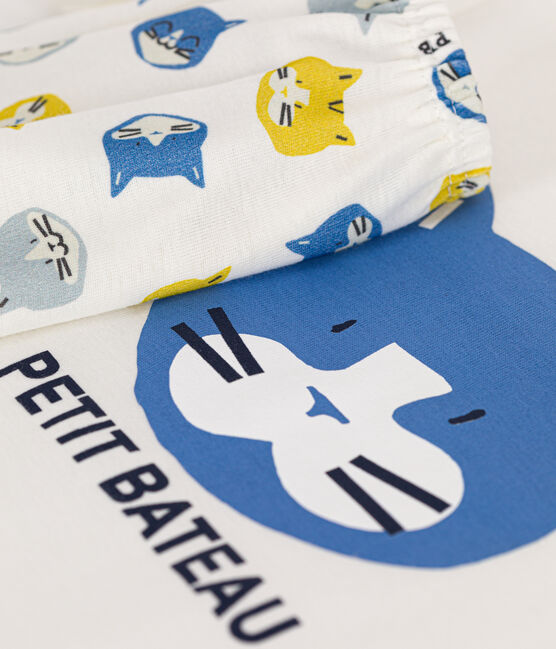 Kurzer Kinderpyjama aus Baumwolle weiss MARSHMALLOW/weiss MULTICO
