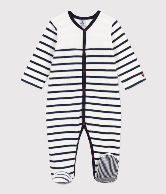 Gestreifter Baby-Strampler aus Nicki weiss MARSHMALLOW/blau SMOKING