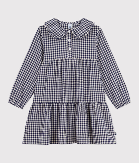 Langärmeliges Kinder-Kleid aus Flanell mit Karomuster blau SOIR/ MILK