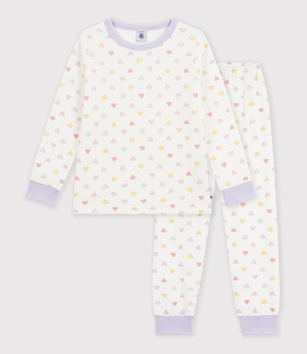 Kinder-Pyjama aus Nicki mit Herzmotiv weiss/vielfarbig