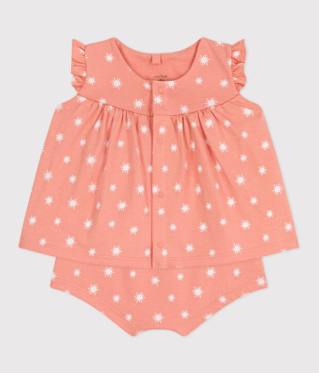 2-teiliges Newborn-Set aus Baumwolle mit Sonnenmuster orange/weiss