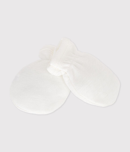 Neugeborenen-Fäustlinge aus einfarbiger Baumwolle weiss MARSHMALLOW