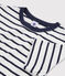 Klassisches Damen-T-Shirt mit Rundhalsausschnitt aus gestreifter Baumwolle weiss MARSHMALLOW/blau SMOKING